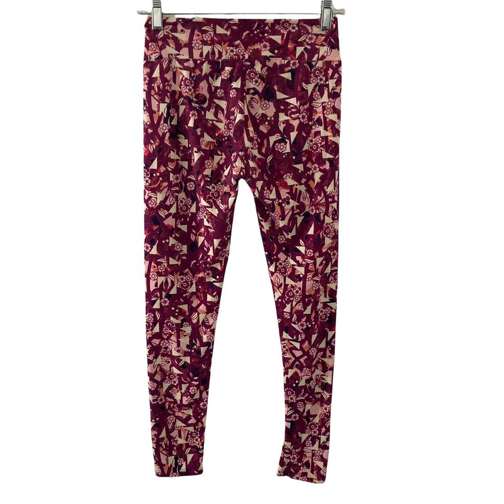 LuLaRoe Leggings Stretch Pants Womens One Size Burgundy Pink Abstract Pattern